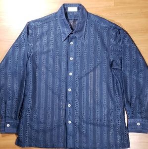 Vintage Cuzzens Lace Button Up Shirt Blue XL.